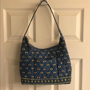 Vera Bradley blue shoulder bag with bumble bees